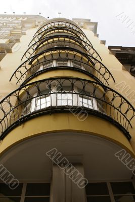 Row of banisters looking up