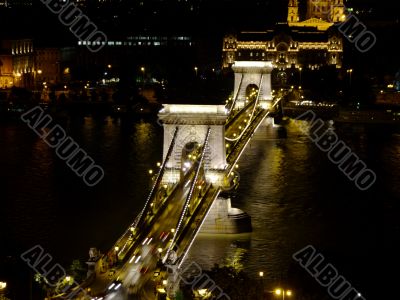 Sz&eacute;chenyi Chain Bridge in Budapest by night