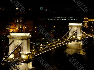 Sz&eacute;chenyi Chain Bridge in Budapest by night