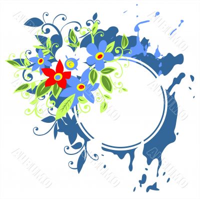 Blue grunge flowers frame