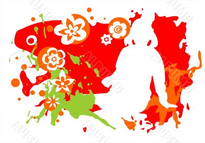 Girl and red-green background