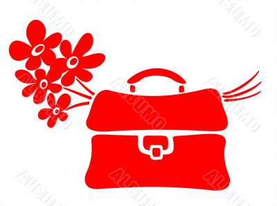 School bag and flowers