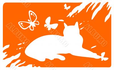Laying cat and butterflies