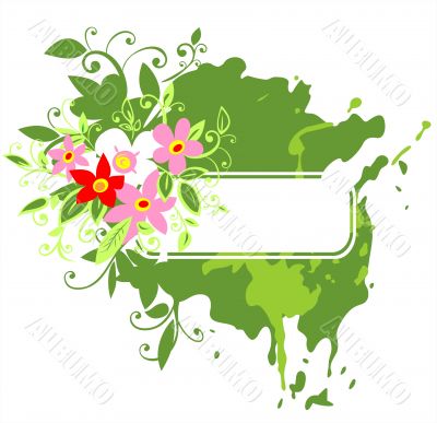 Green frame and pink flowers