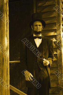 Lincoln Standing on Front Porch
