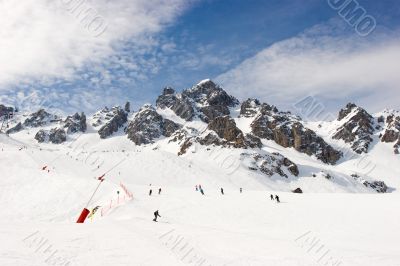 Sliding down the piste