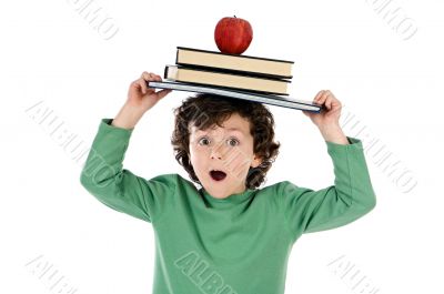 child whit book and apple
