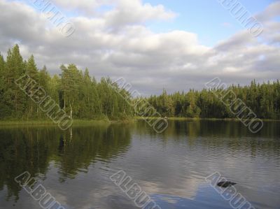 Wood lake under the blue sky