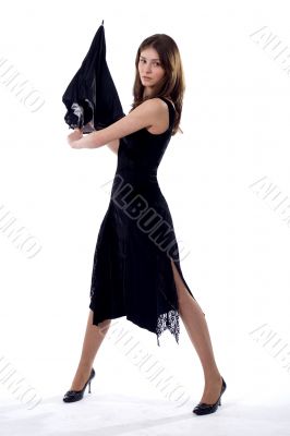 standing lady with umbrella