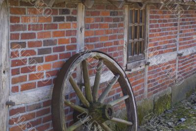 Ancient wooden wheel.