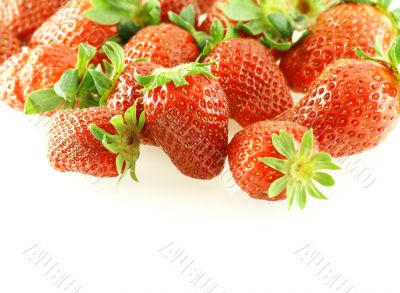 lots of fresh strawberries over white