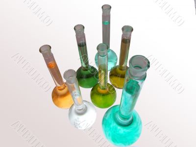 several colored flasks
