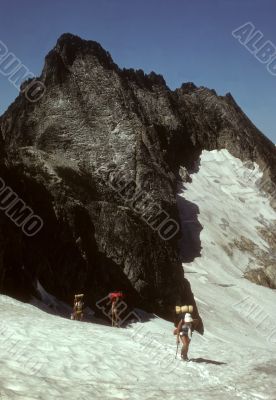 Climbers crossing glacier