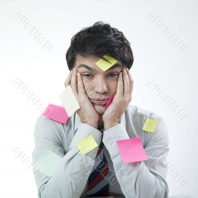 Discouraged man with stickers