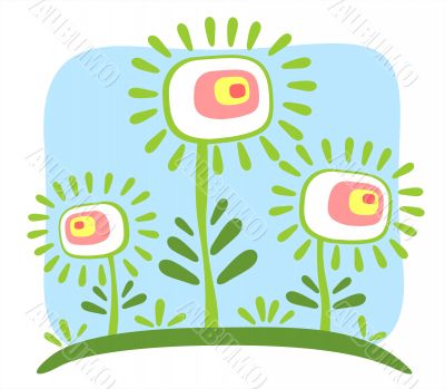 three ornate flowers
