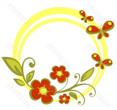 red flowers and butterflies