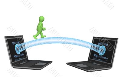 3d puppet, going on the bridge between two laptops