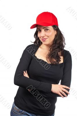 Casual woman with a red cap