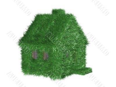 Small green house covered with a grass. 3D image.