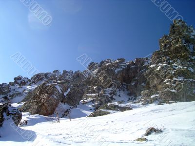 winter in mountains, rocks
