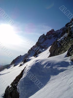 winter in mountains, rocks