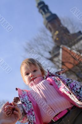 little girl looking down