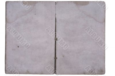 Old book open on both blank pages.
