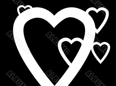 White hearts on black