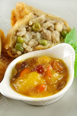 Mango Chutney With Samosa