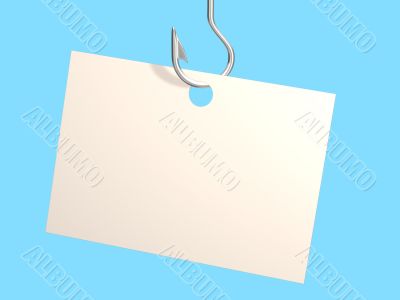 Empty sheet of a paper, hanging on a fishing hook