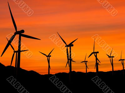 Wind turbines in sunset 2