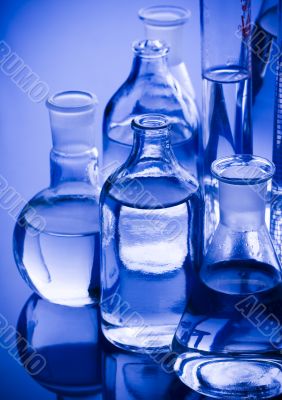 Blue chemistry vials