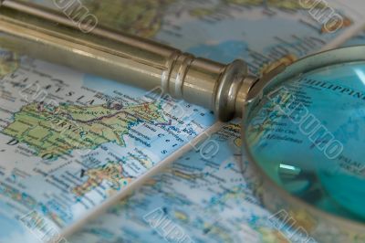 Magnifying glass on a map