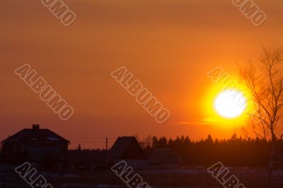 Sunset in village