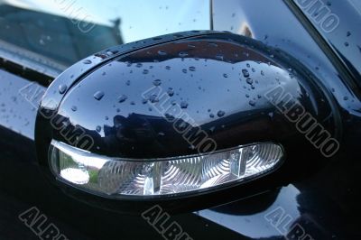 Dark Blue Car Wing Mirror with Rain
