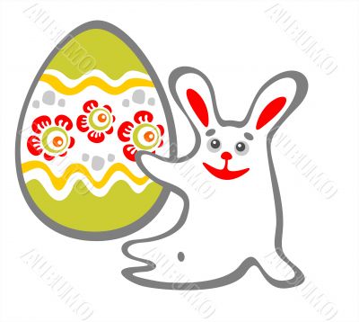 sitting rabbit and easter egg