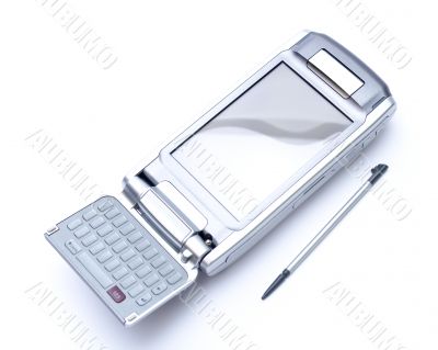 PDA with stylus and flip keyboard on white background - 2