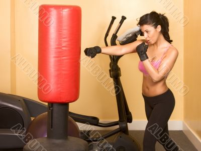 Female kickboxing training