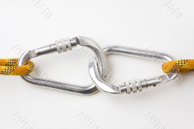 Two connected carabiners