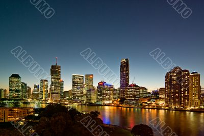 Brisbane River and City Skyline at Sunset