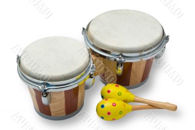 Bongo Drums and Maracas Isolated on White