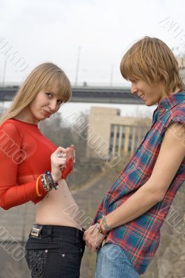 Young couple - the guy and the girl outdoor 6