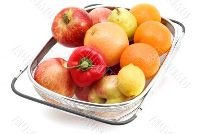Big sieve with fruit close up
