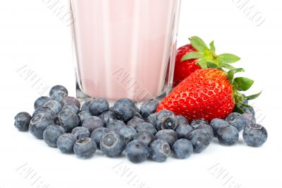 Strawberry milkshake with blueberries