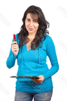 Young student woman writing