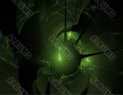 Abstract Green Ball with Spikes on Black