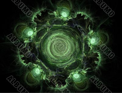 Abstract Green Whirlpool on a Black Background