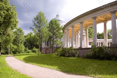 Colonnade and Chapel in park in Moscow