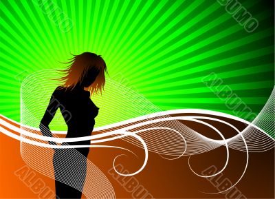 vector girl silhouette on green background