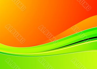 green wave on orange background for design